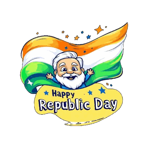 Man Holding Flag Happy Republic Day Sticker
