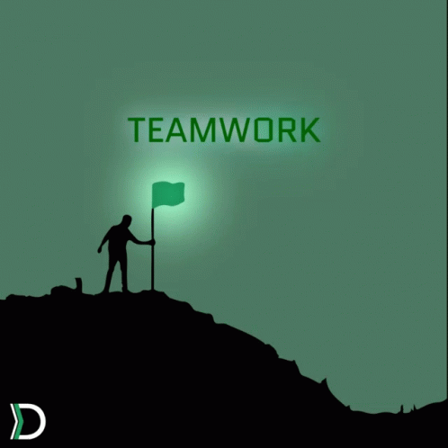 Man Holding Flag With Teamwork Behind GIF