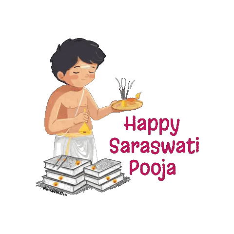 Man Holding Food Plate Happy Saraswati Pooja Sticker
