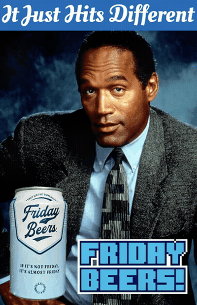 Man Holding Friday Beers Can Beside Sign GIF