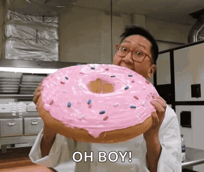 Man Holding Giant Donut Saying Oh Boy GIF