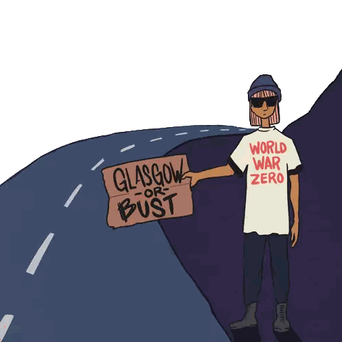 Man Holding Glasgow Or Bust Sign Sticker