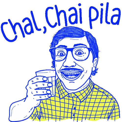 Man Holding Glass With Chal Chai Pila Text Sticker