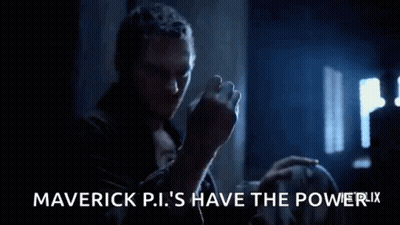 Man Holding Glowing Object Saying Maverick P.I. Has Power GIF