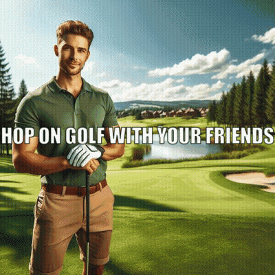 Man Holding Golf Club Hop On Golf GIF