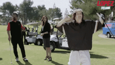 Man Holding Golf Club With Lopez TV Land Logo GIF