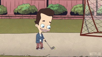 Man Holding Golf Club With Netflix Logo GIF