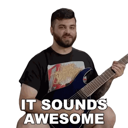 Man Holding Guitar Saying It Sounds Awesome Sticker