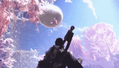 Man Holding Gun And Floating Jellyfish GIF