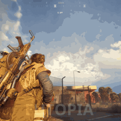 Man Holding Gun In Front Of Etopia Building GIF