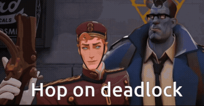 Man Holding Gun Next To Another Man Saying Hop On Deadlock GIF