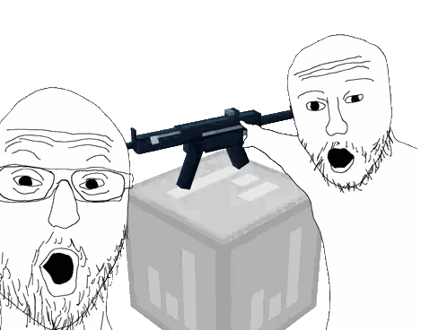 Man Holding Gun Next To Block Sticker