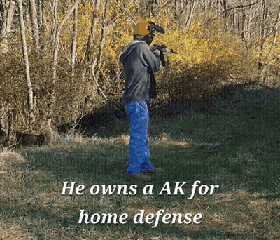 Man Holding Gun Saying He Owns An AK For Home Defense Field GIF