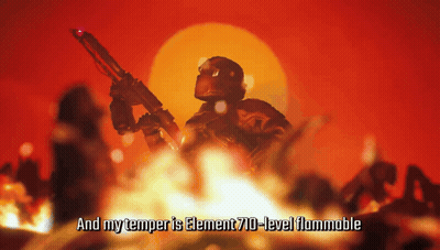 Man Holding Gun Saying My Temper's Element 710-Level Flammable GIF