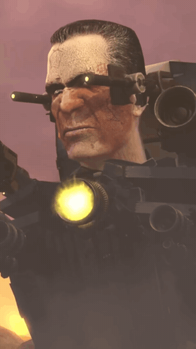 Man Holding Gun With Flashlight On Head GIF