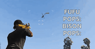 Man Holding Gun With Fufu Pops Bison Pops Text GIF