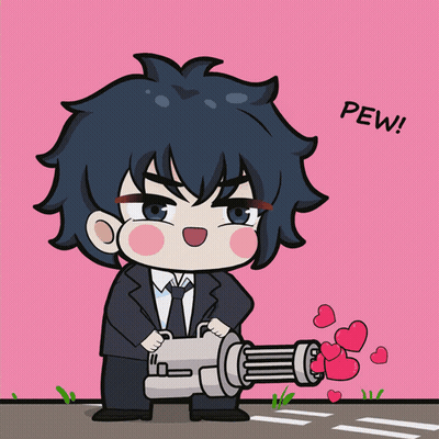 Man Holding Gun With Hearts Saying Pew GIF