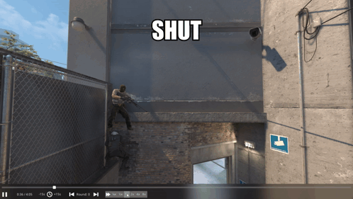 Man Holding Gun With Shut Above Him GIF