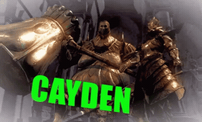 Man Holding Hammer Statue With Green Cayden GIF