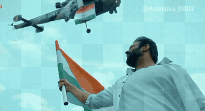 Man Holding Indian Flag Next To Army Helicopter GIF