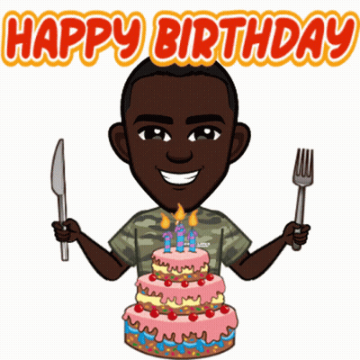 Man Holding Knife And Fork With Birthday Cake GIF