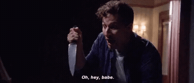Man Holding Knife Saying Oh Hey Babe GIF