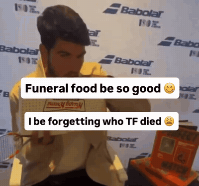 Man Holding Krispy Kreme Saying Funeral Food Be So Good GIF