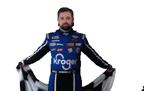 Man Holding Kroger Checkered Flag Sticker