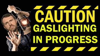 Man Holding Lantern With Caution Gaslighting in Progress