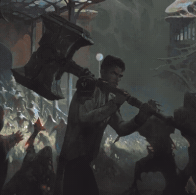 Man Holding Large Axe With Letter T GIF