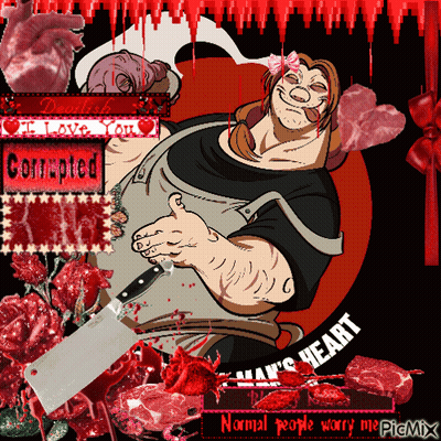 Man Holding Large Knife Saying Man's Heart GIF