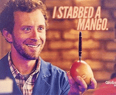 Man Holding Mango Needle Saying I Stabbed Mango GIF