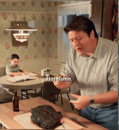Man Holding Meat Saying Hot Damn GIF