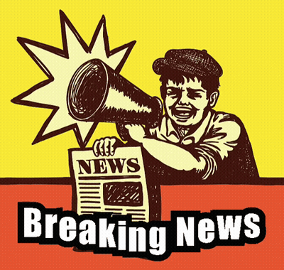 Man Holding Megaphone And Newspaper Saying Breaking News GIF