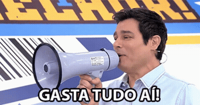 Man Holding Megaphone With Gasta Tudo Ai Sign GIF