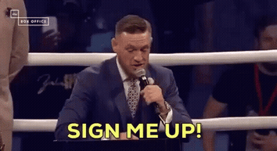 Man Holding Mic Sign Me Up Boxing Ring GIF