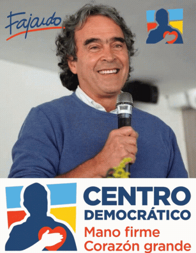Man Holding Microphone By Centro Democratico Sign GIF