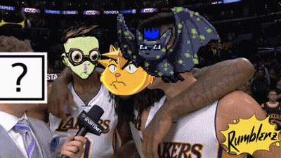 Man Holding Microphone In Front Of Lakers Basketball Players GIF