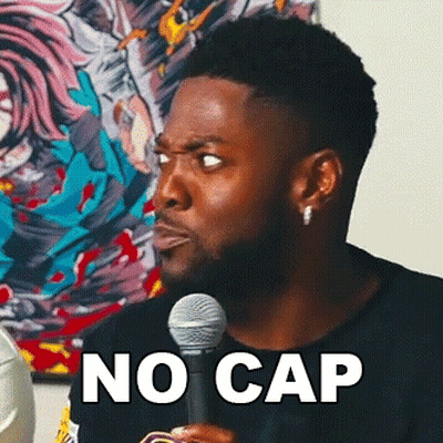 Man Holding Microphone In Front Of Painting Saying No Cap GIF
