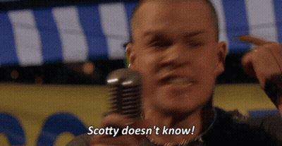 Man Holding Microphone Saying Scotty Doesn't Know GIF