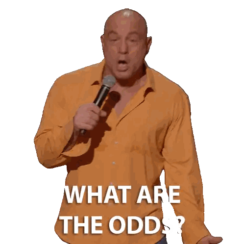 Man Holding Microphone Saying What Are The Odds Sticker