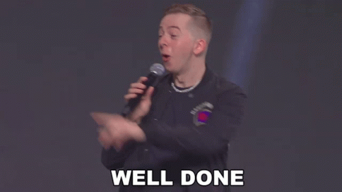 Man Holding Microphone With Well Done Below GIF