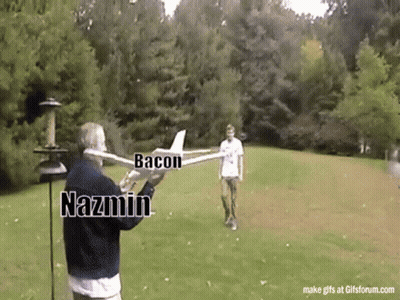 Man Holding Model Airplane With Bacon And Nazmin GIF