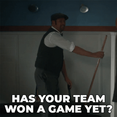 Man Holding Mop Says Has Your Team Won Game Yet GIF