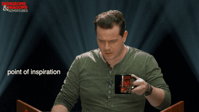 Man Holding Mug In Front Of Dungeons And Dragons Adventures Sign GIF