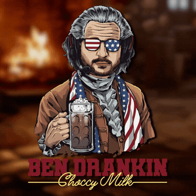 Man Holding Mug Of Ben Drankin Choccy Milk GIF