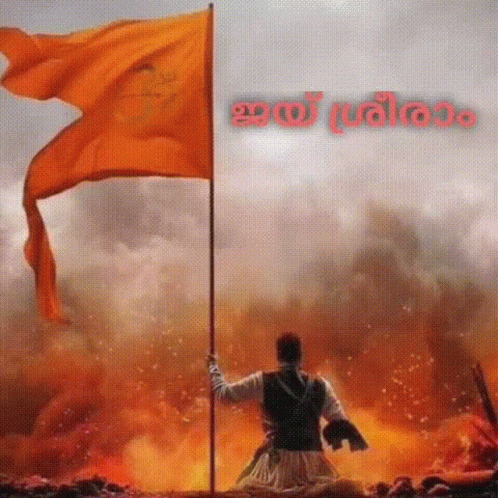 Man Holding Orange Flag Near Flame