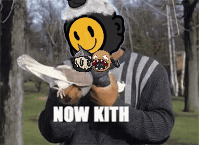Man Holding Pigeon With Smiley Face Says Now Kith GIF