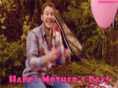 Man Holding Pink Happy Mother's Day Balloon GIF