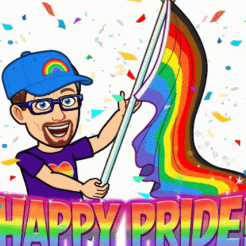 Man Holding Rainbow Flag Happy Pride GIF